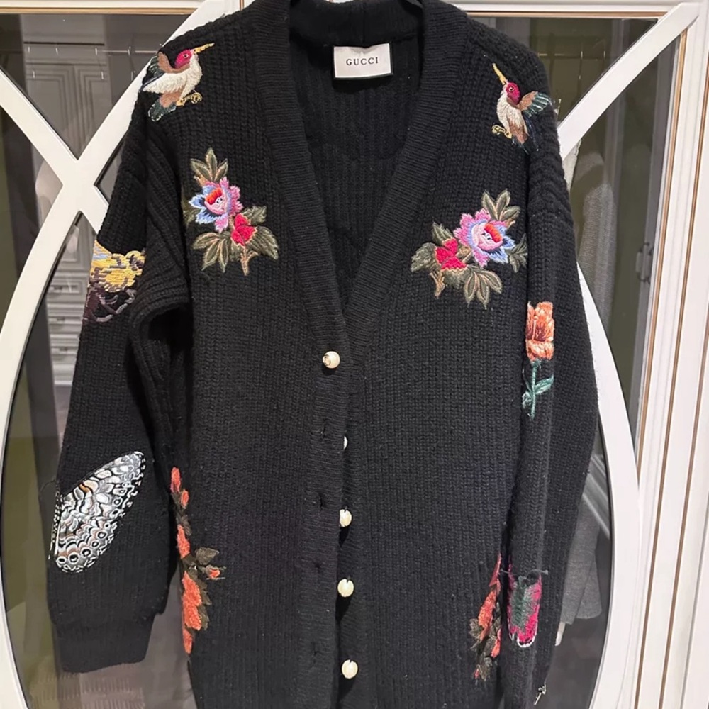 Gucci Black Floral Embroidered Women's Cardigan
